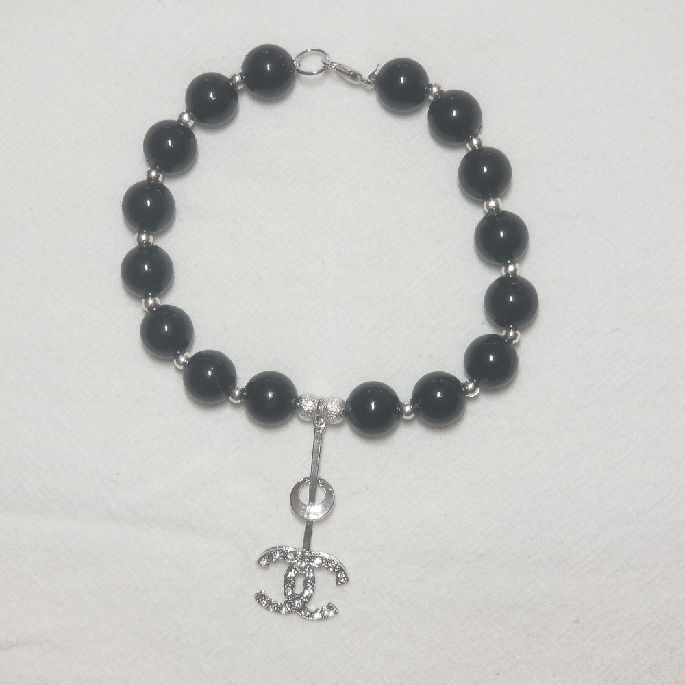 Black and Silver Collar Pearl Dog Cat Necklace.